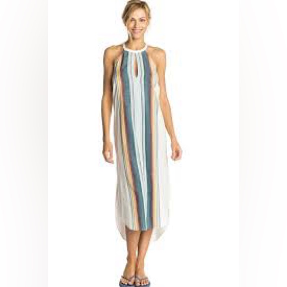 Rip Curl Beach Bazaar Rainbow Striped Midi Dress M